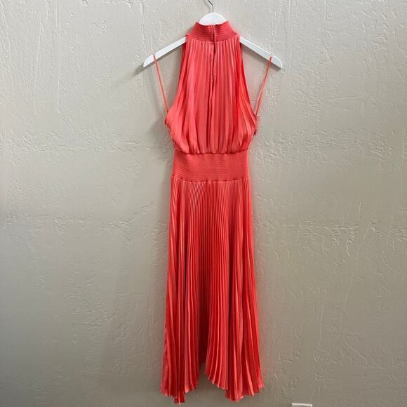 NEW A.L.C. $595 Coral Pink Renzo Pleated Blouson Dress - Picture 8 of 10